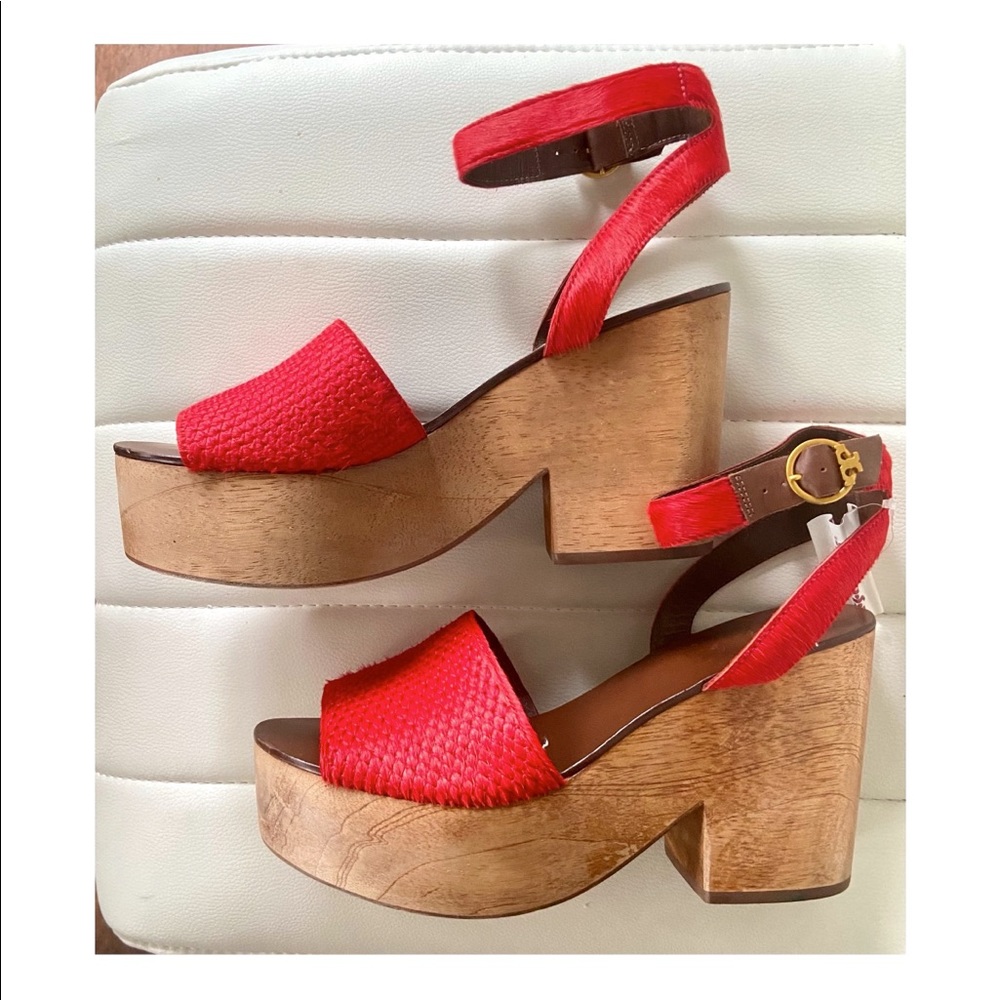 TORY BURCH CAMILLA PLATFORM RED LEATHR SANDAL EUC - Picture 12 of 14